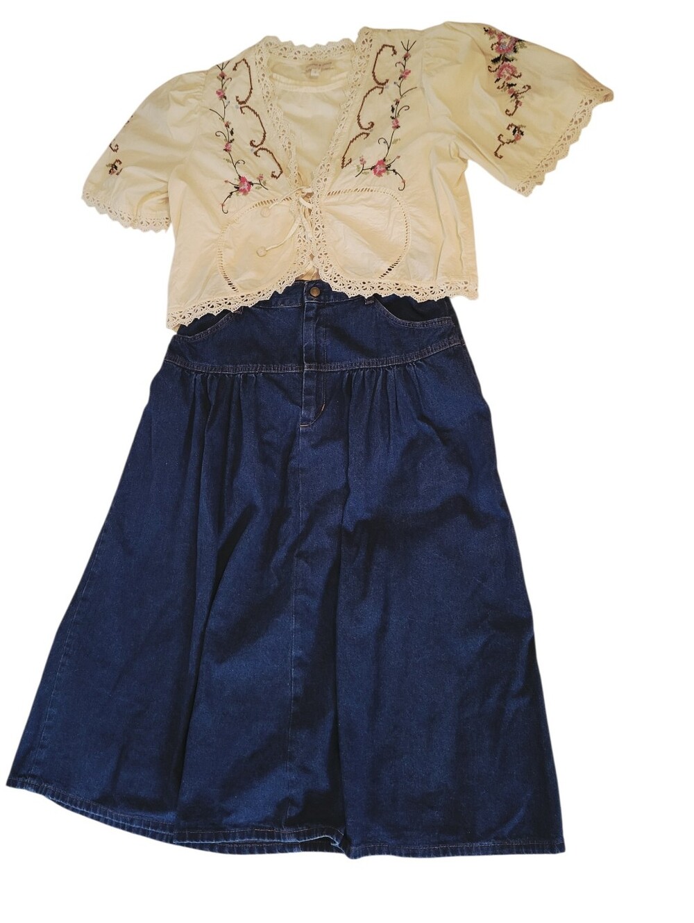 Vintage American Profile Cotton Denim Prairie Style Midi Skirt Size 12 Modern M